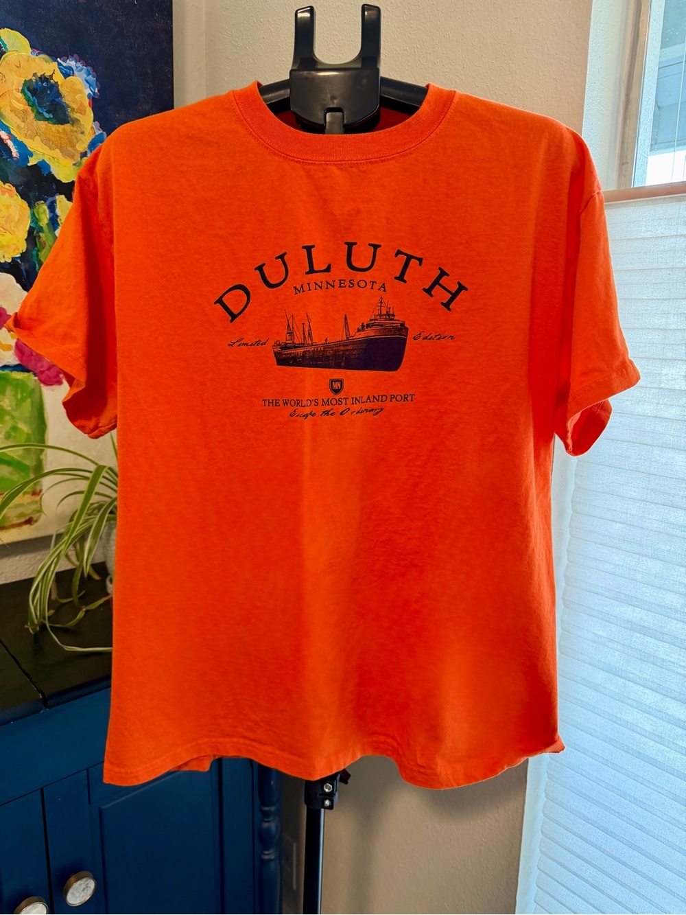 Duluth Minnesota Ship Graphic T-Shirt Orange 100% Cotton Men’s L